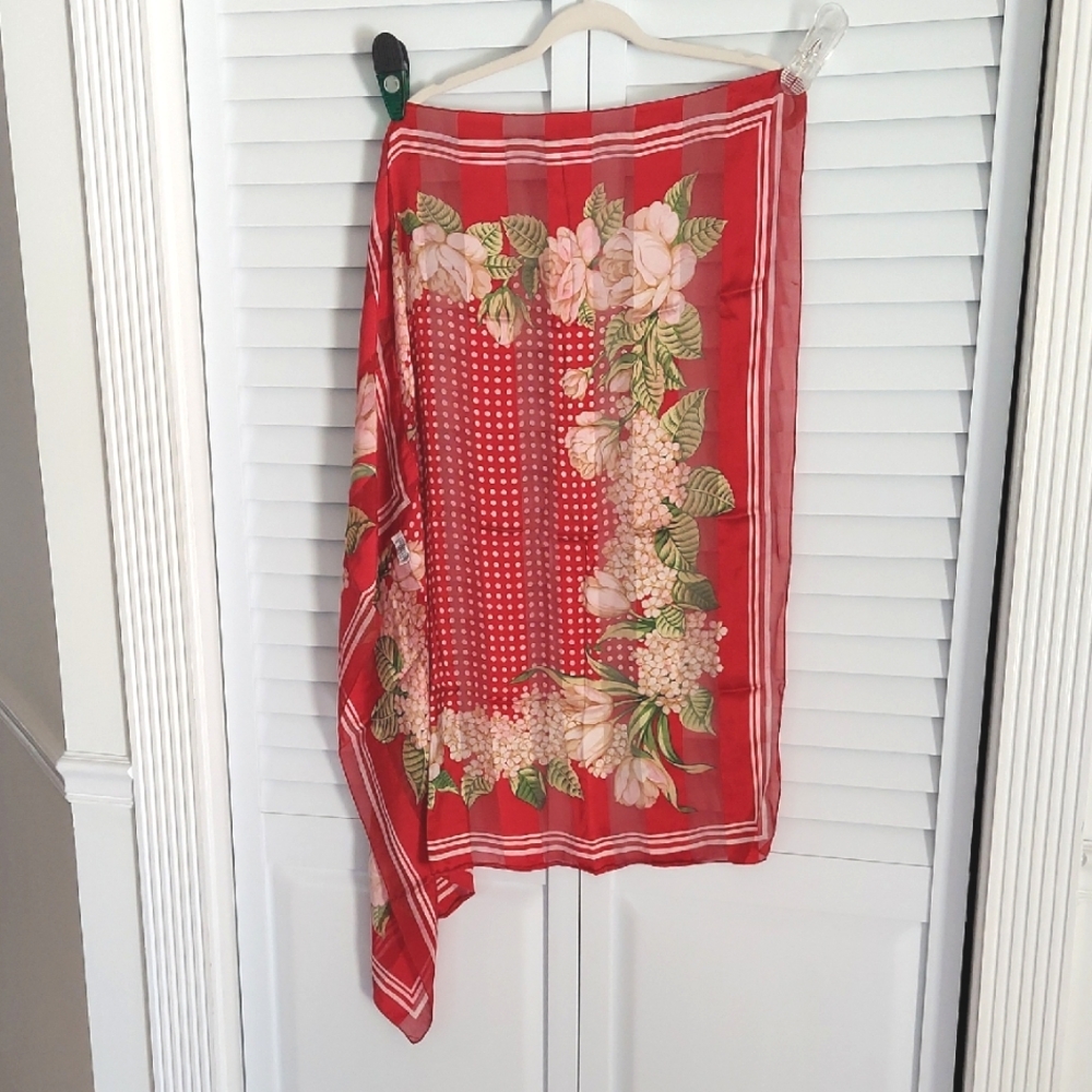Talbots Scarf, 100% Silk Soie, Red, Polkadots, Shadow Stripes, Floral, Vintage‎
